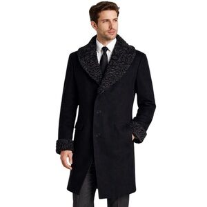 Vintage Cashmere Coat with Persian Lamb Trim 50’s Black Size M